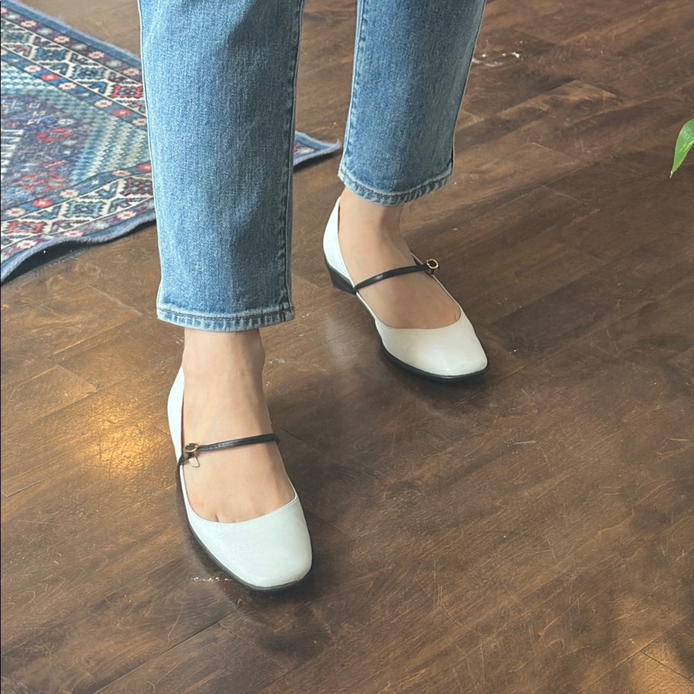 Kate Spade White and Black Leather Mary Jane Ballet Flats
